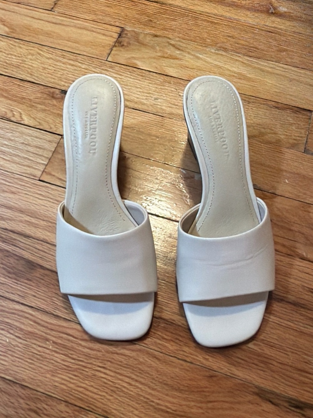 Liverpool Cream Square-Toe Slide Mules